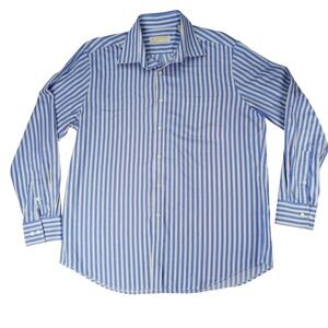 Michael Michael Kors Mens Blue Stripe Button Down Dress Shirt Size 17‎ 34/35